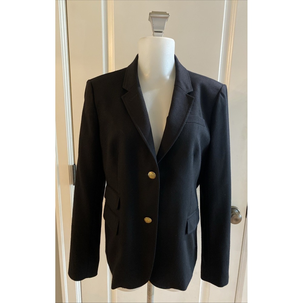 J.Crew Schoolboy Blazer Black Wool Blend Jacket Gold Buttons Womens Size ‎ - 12